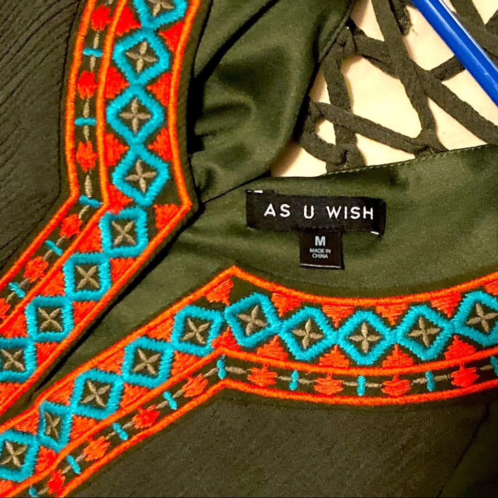 Cute dark green dress Aztec trim